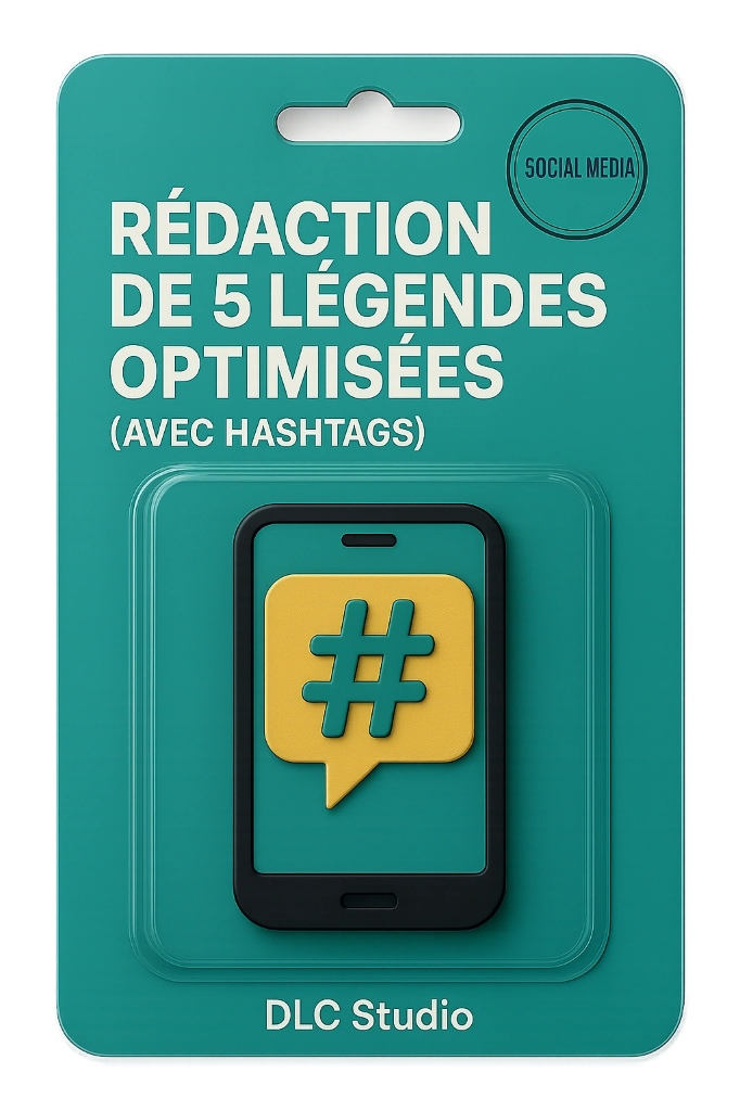 Rédaction de 5 légendes optimisées (avec hashtags)